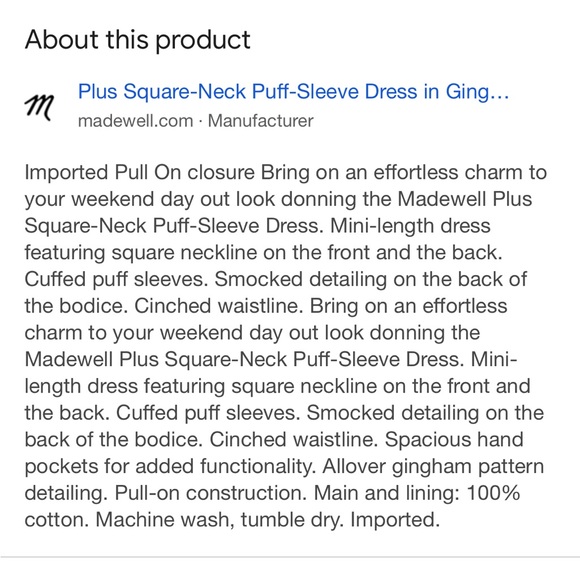 MADEWELL pink gingham plaid seersucker, puff sleeve dress - Picture 7 of 7